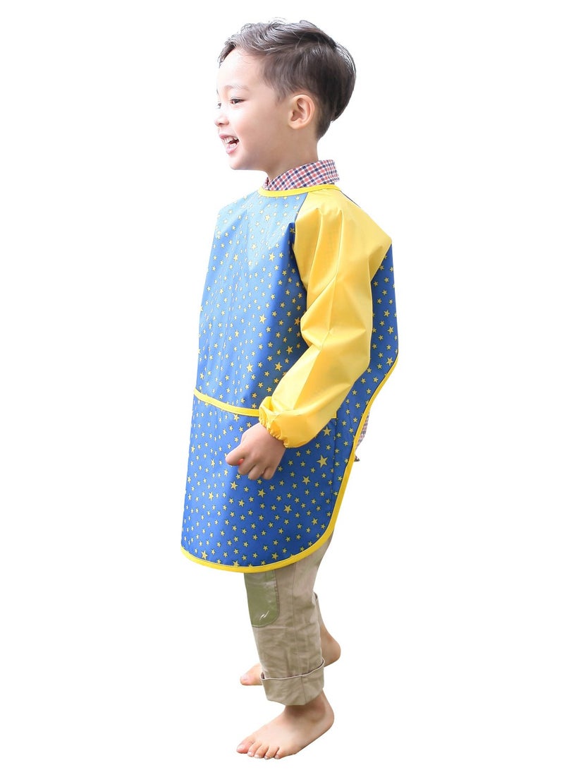 Plie Kids Painting Apron â€“ Waterproof Long Sleeve Art Smock for Toddlers & Preschoolers, Messy Play, Baking, Crafts, Cooking, Sensory Activities (Ages 1â€“10), Blue Star (07-S) - Image 2